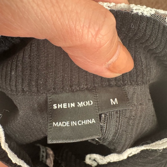 2 FOR $25 SHEIN Mod Corduroy Black Mini Dress Fit Flare Tie Neck Puff Sleeve M - Picture 3 of 9